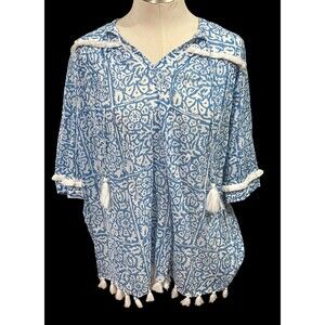 ROLLER RABBIT Floral  Tunic Top Blue Swim‎ Cover Tropical - Size XS NWOT